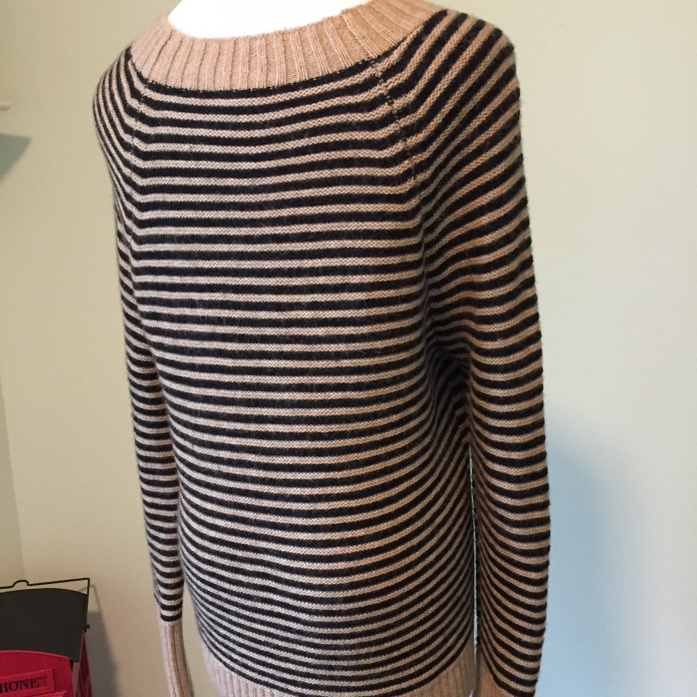 J Crew Tan Black Stripe Wool Sweater M EUC